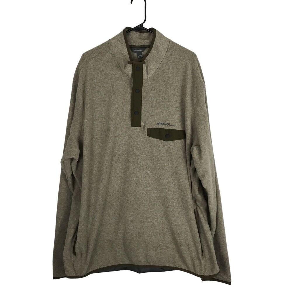Eddie Bauer Snap Mock Brown Pullover Fleece‎ Pockets Mens T3XL Big & Tall Warm
